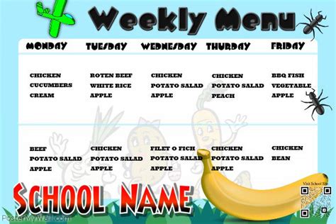 Cute weekly menu poster for school canteens and school dining halls (Theme: kids) on ...