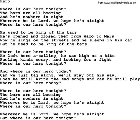 Willie Nelson song: Hero, lyrics