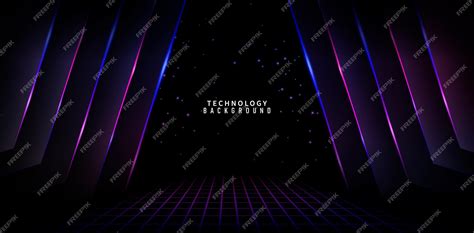 Premium Vector | Stage curtains with spotlight blue purple neon lines ...