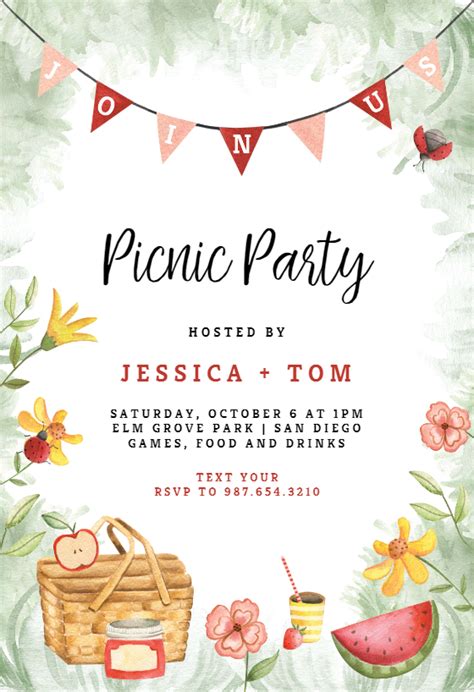 Sunny Picnic - Printable Party Invitation Template (Free) | Greetings Island