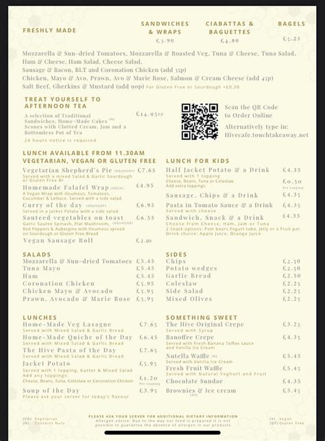 Menu | The Hive Cafe