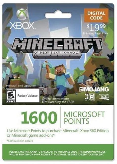 Xbox Live 1600 Microsoft Points for Minecraft: Xbox 360 Edition | Xbox ...