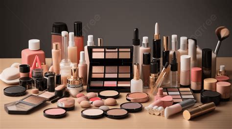 Various Cosmetics And Makeup Products Lay Out On A Table Background, Basic Cosmetics, Hd ...