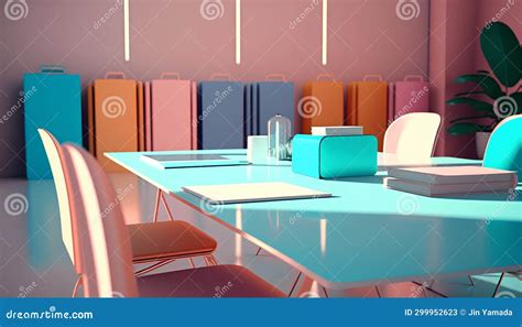 Interior of Modern Meeting Room with Table and Chairs, 3d Render Stock ...