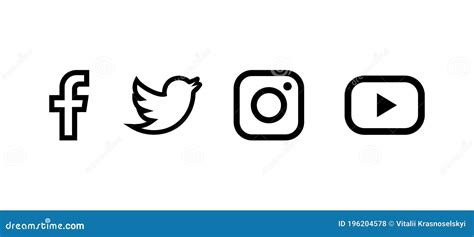 Set of Facebook Twitter Instagram and Youtube Icons. Social Media Icons. Black Colored Set ...