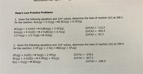 Solved Hess's Law Practice Problems 2. Given the following | Chegg.com