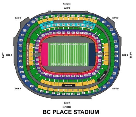 BC Place Seating Chart with Rows and Seat Numbers 2024