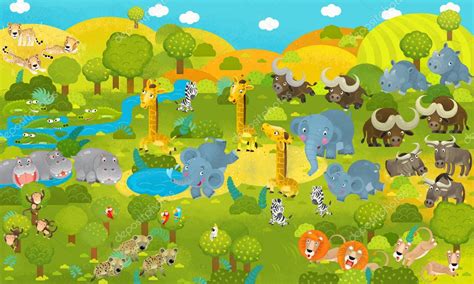 Cartoon Scene Zoo Tropical Animals Illustration Children — Stock Photo © agaes8080 #258658964