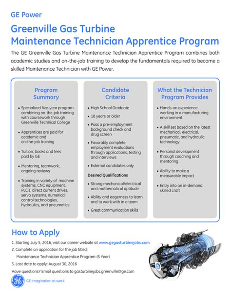 GE Gas Turbine Maintenance Technician Apprentice Program