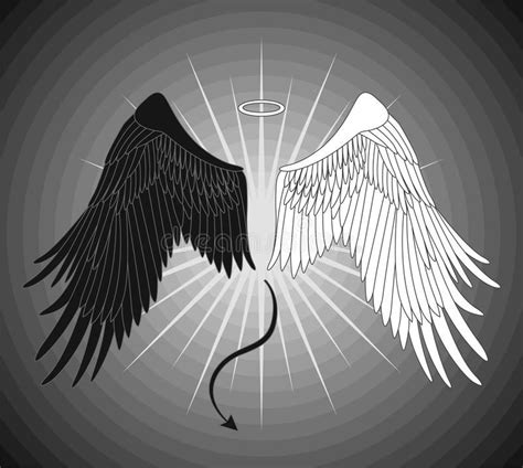 Photo about Angel and devil wings on a gray background. Illustration of ...