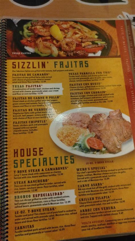 Menu at El Bronco North restaurant, Richmond