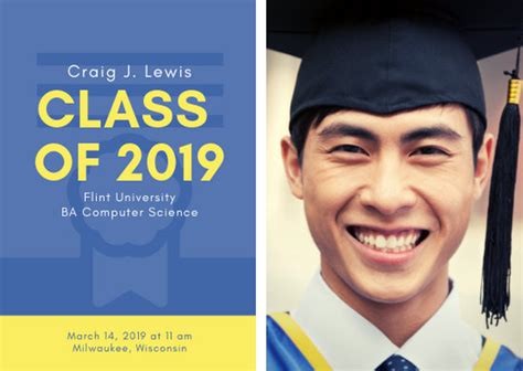 Yellow and Blue Photo of Graduate Graduation Card - Templates by Canva