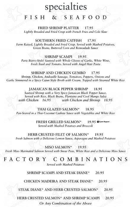 Menu at The Cheesecake Factory desserts, Pasadena