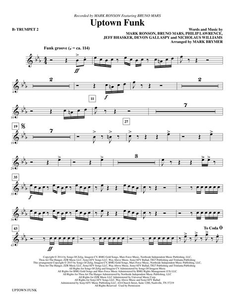 Uptown Funk - Bb Trumpet 2 by Mark Brymer Sheet Music for Choir ...