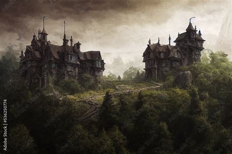 castle in a dark fantasy world digital art illustration Stock ...