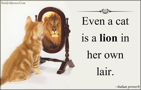 Even a cat is a lion in her own lair | Popular inspirational quotes at EmilysQuotes