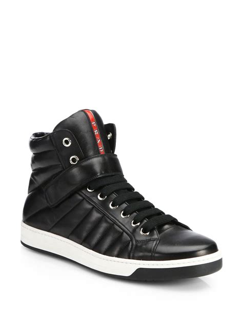 Lyst - Prada Nappa Leather High-top Sneakers in Black for Men