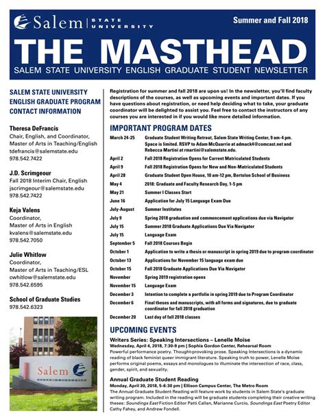 The Masthead Salem State University English Graduate Student Newsletter ...