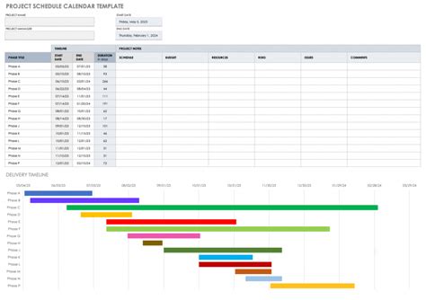 Project Calendar Template Google Sheets