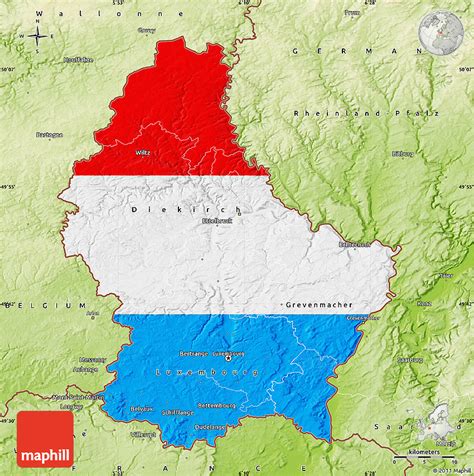 Flag Map of Luxembourg, physical outside