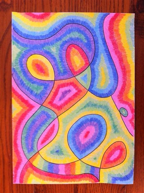 Rainbow Squiggle Line Drawing | Relief Teaching Ideas | Colorful art projects, Elementary art ...