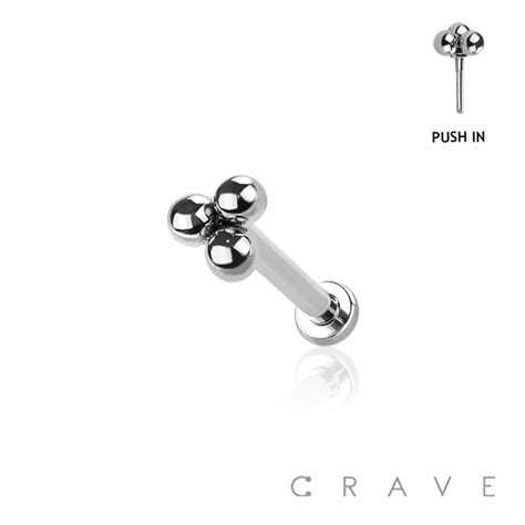 TRIPLE MICRO BEAD HEAD 316L SURGICAL STEEL PUSH IN THREADLESS LABRET