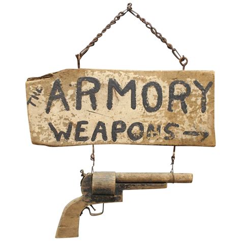 Antique Original Wooden Sign, "Armory Weapons" at 1stdibs