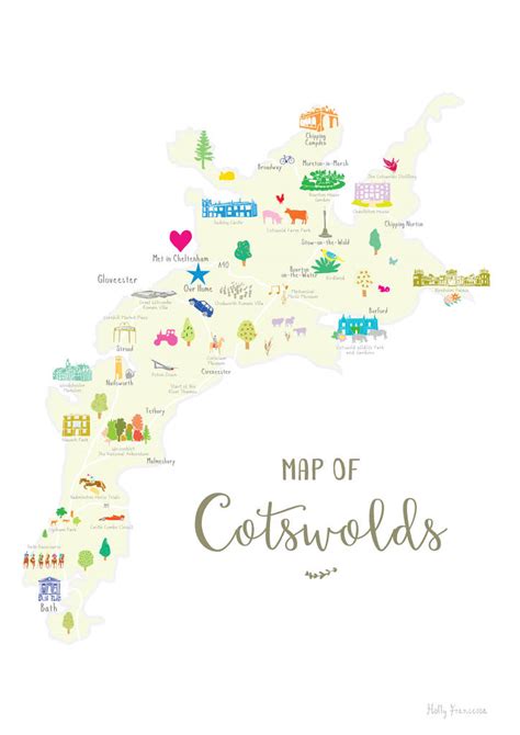 Personalised The Cotswolds Map: Add Favourite Places By Holly Francesca