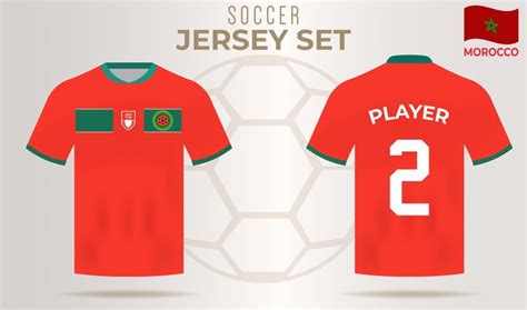 Premium Vector | Soccer jersey for Morocco national team with front and ...