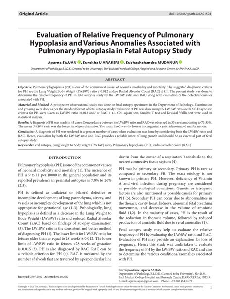 (PDF) Evaluation of Relative Frequency of Pulmonary Hypoplasia and Various Anomalies Associated ...