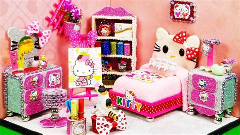 DIY Hello Kitty Miniature Dollhouse Room ~ Bedroom Decor - YouTube