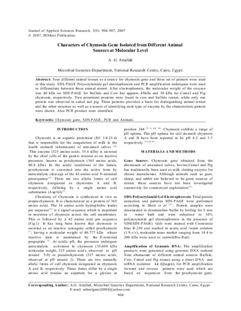 (PDF) Characters of Chymosin Gene Isolated from Different Animal ...