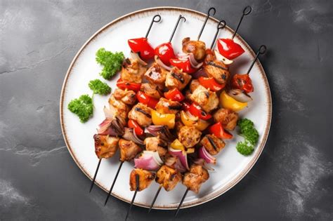 Premium Photo | Chicken kebab skewers on a plate