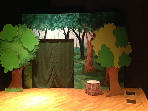 Stage Left w/cardboard trees and tree stump | Cardboard tree, Tree ...