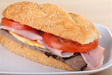 Ham and Roast Beef Sandwich Stock Image - Image of cheese, bread: 15856963