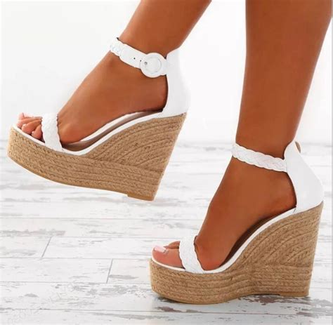 Women Sexy Wedge Sandals Pumps Platform High Heels Woven PU Leather ...