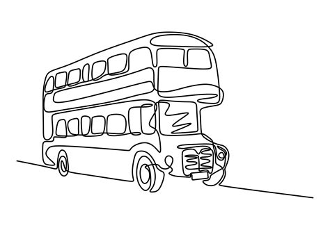 One line drawing of bus transportation. Double decker bus. Bus one line ...