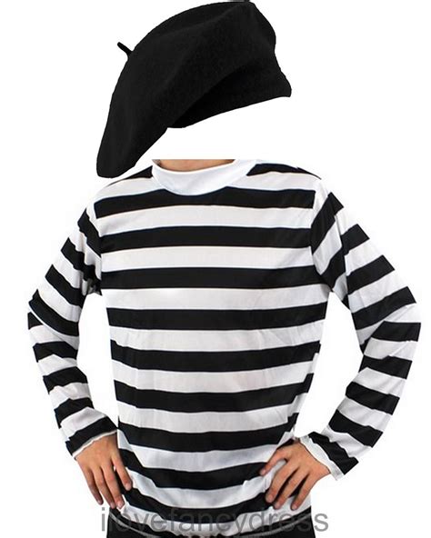 ADULT FRENCH FANCY DRESS LONG SLEEVE STRIPE TOP AND BERET BASTILLE DAY COSTUME | eBay