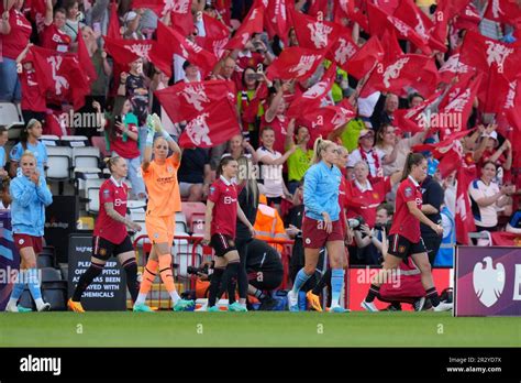 The teams walk out before the The FA Women's Super League match ...