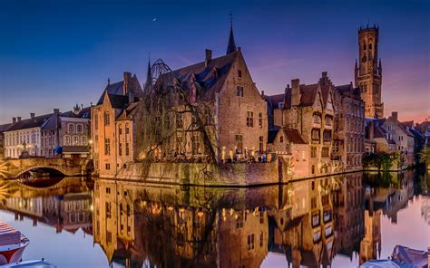 Wallpaper Bruges, Belgium, night, river, houses, lights 1920x1200 HD Picture, Image