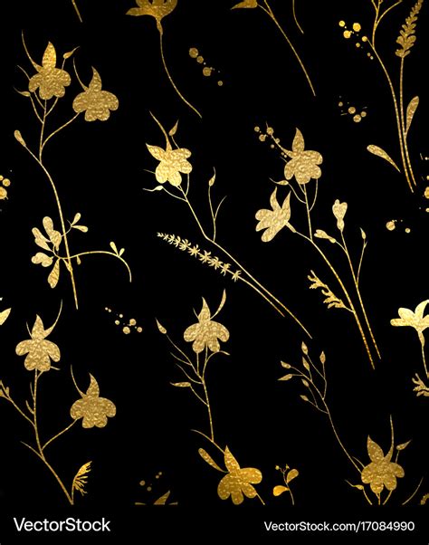 Seamless gold floral pattern on a black background