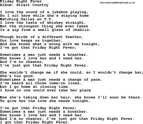 Friday Night Fever, by George Strait - lyrics