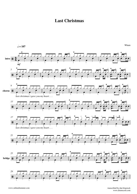 Wham - Last Christmas Drum Sheet Music Download Printable PDF | Templateroller
