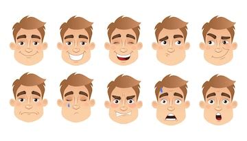 Premium Vector | Set of male character facial expressions Young man ...