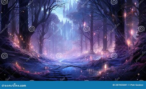 Enchanted forest at night stock image. Image of blue - 287055841