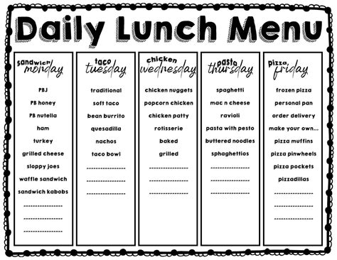 Plan Your Daily Lunch Menu (FREE PRINTABLE) - Wichita Mom