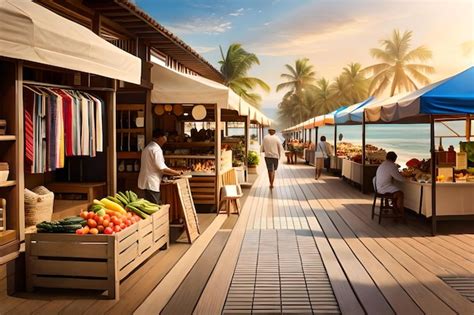 Premium AI Image | A fruit and vegetable market on a tropical island.