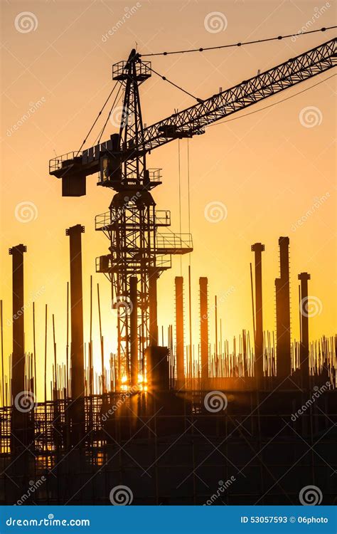 Silhouette of Construction Site Stock Image - Image of background, light: 53057593