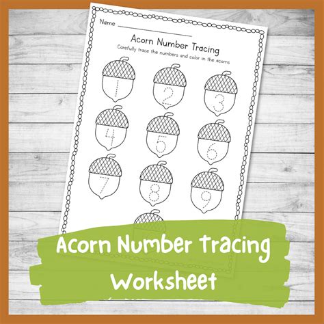 Acorn Number Tracing Worksheet 1-10 (Fall Kindergarten Printable) - Nurtured Neurons