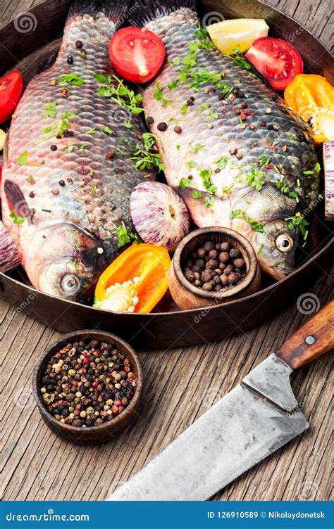 Fresh Raw Fish and Food Ingredients Stock Image - Image of healthy, fish: 126910589